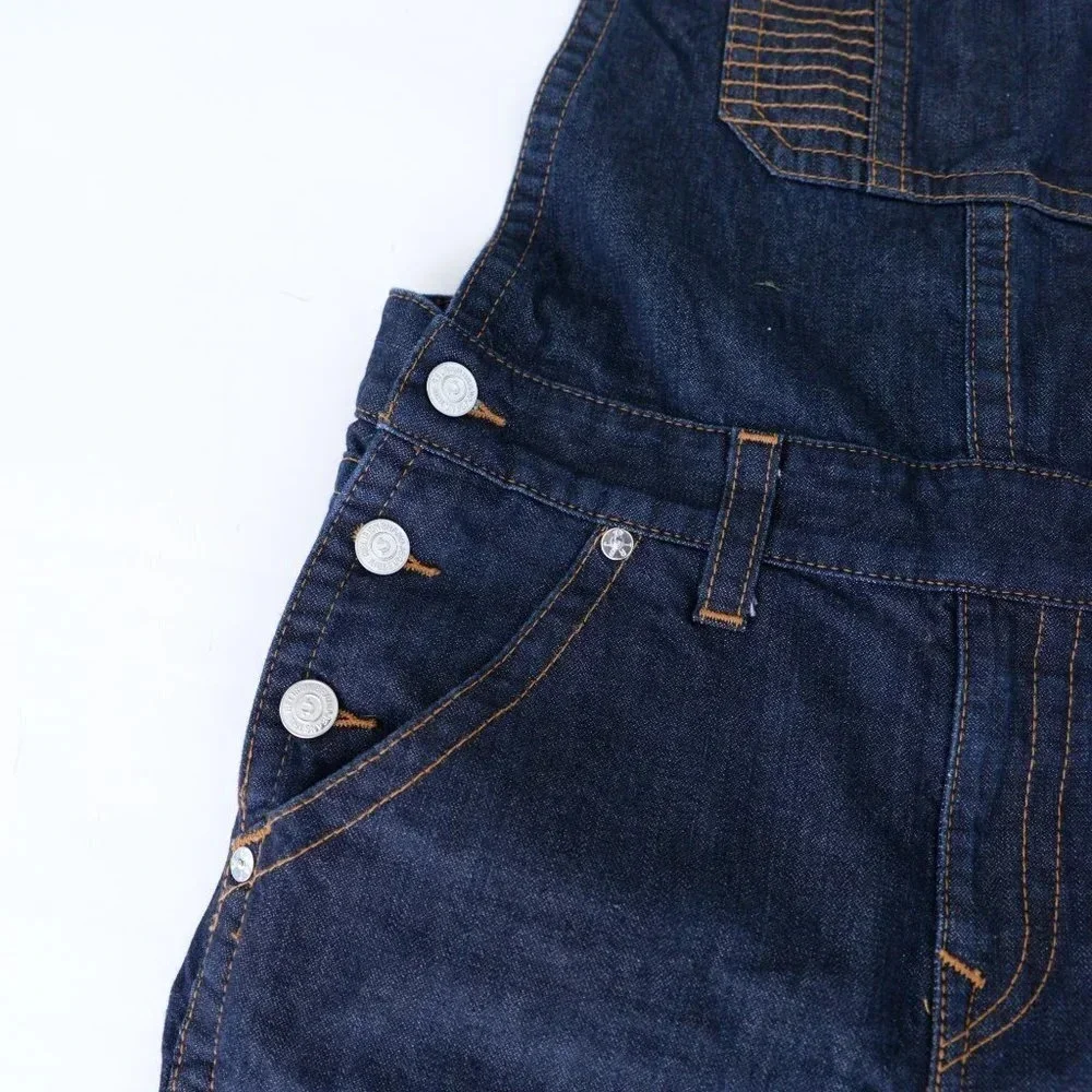 True Religion Y2K Dark Blue Denim Cotton Overalls Relaxed Workwear Preppy M - Picture 13 of 15